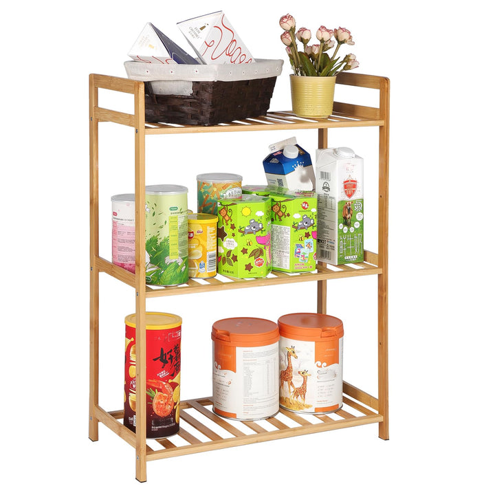 PACHIRA Standregal mit 3 Ablagen, 51 x 25 x 71 cm Bambusregal, Stehendes Lagerregal Aus Bambus, Als