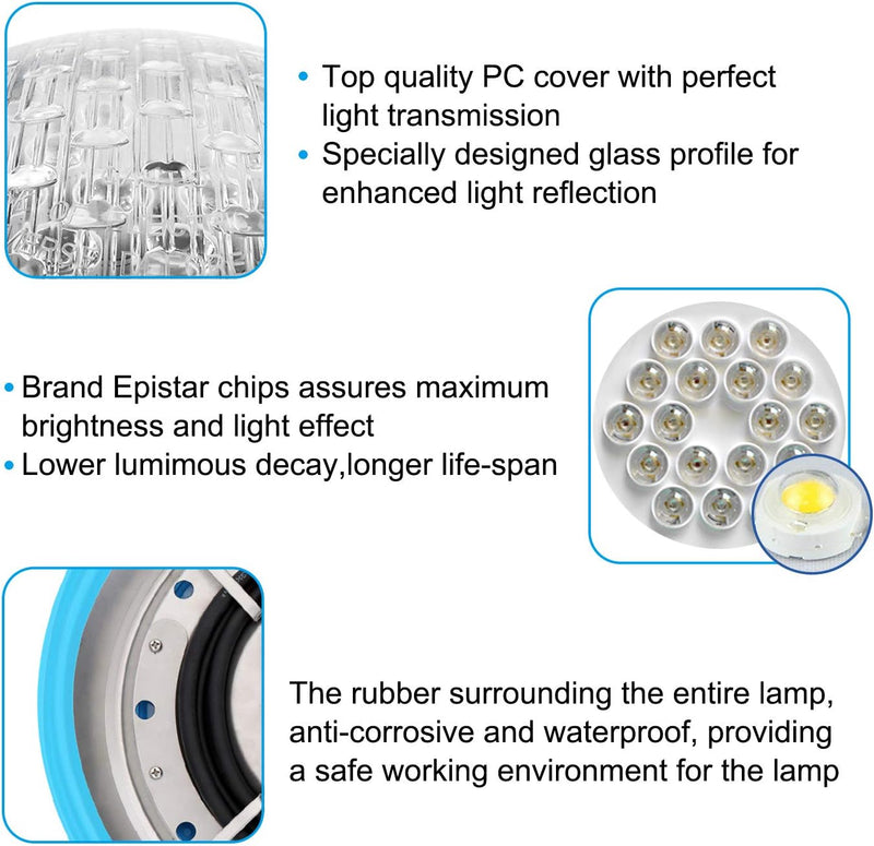 Roleadro 54w LED Poolbeleuchtung, RGB IP68 Pool Beleuchtungen Unterwasser Edelstahl Schale,Unterwass