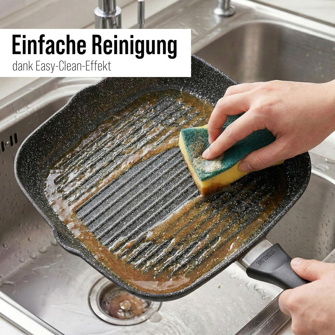 STONELINE Grillpfanne, Ø 32 x 32 cm, Aluguss, Grillpfanne beschichtet mit echten Steinpartikeln, gra