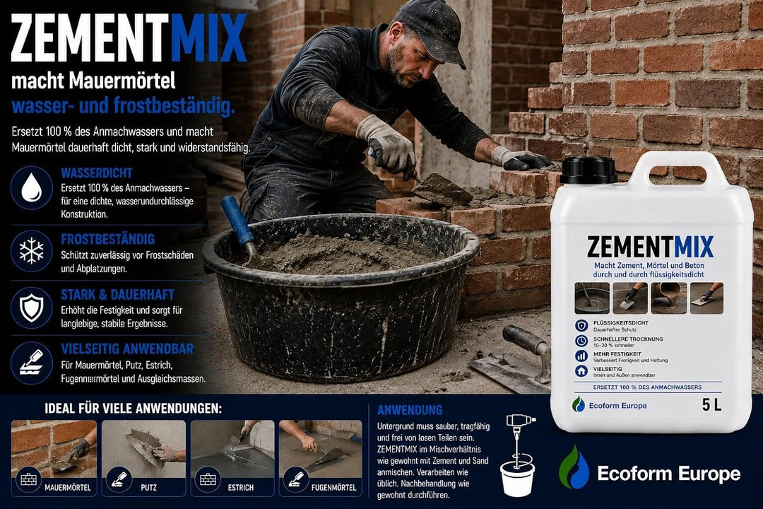 Ecoform Zementmix - Betondichtmittel für WU Beton - flüssigkeitsdichten Beton - Frostschutz &amp; wasser