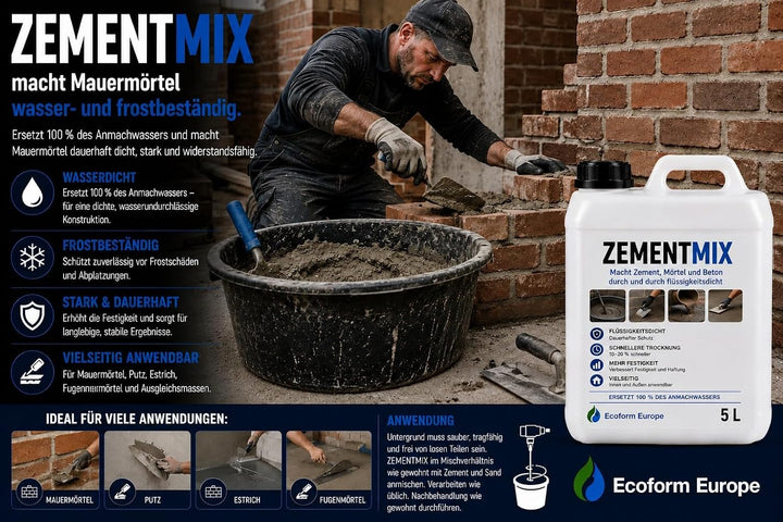 Ecoform Zementmix - Betondichtmittel für WU Beton - flüssigkeitsdichten Beton - Frostschutz &amp; wasser