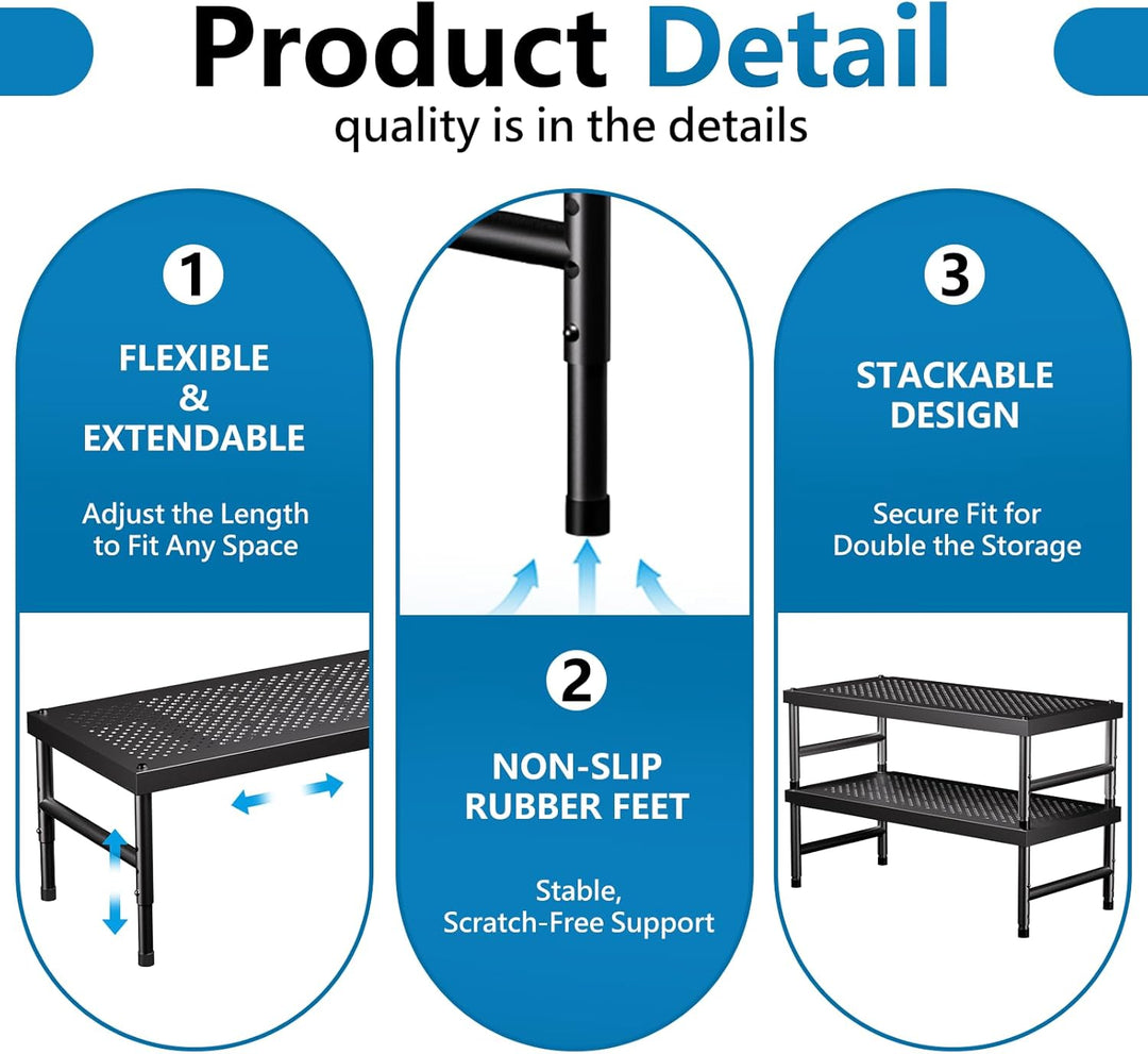 HI NINGER 2er Set 42–72 cm Erweiterbares Schrankregal, Küchen Organizer Verstellbar & Stapelbar, Gew