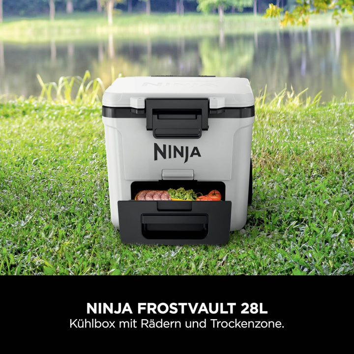Ninja FrostVault Kühlbox mit Rollen und Isolierung, integrierter Dry Zone Schublade für Lagerung bei