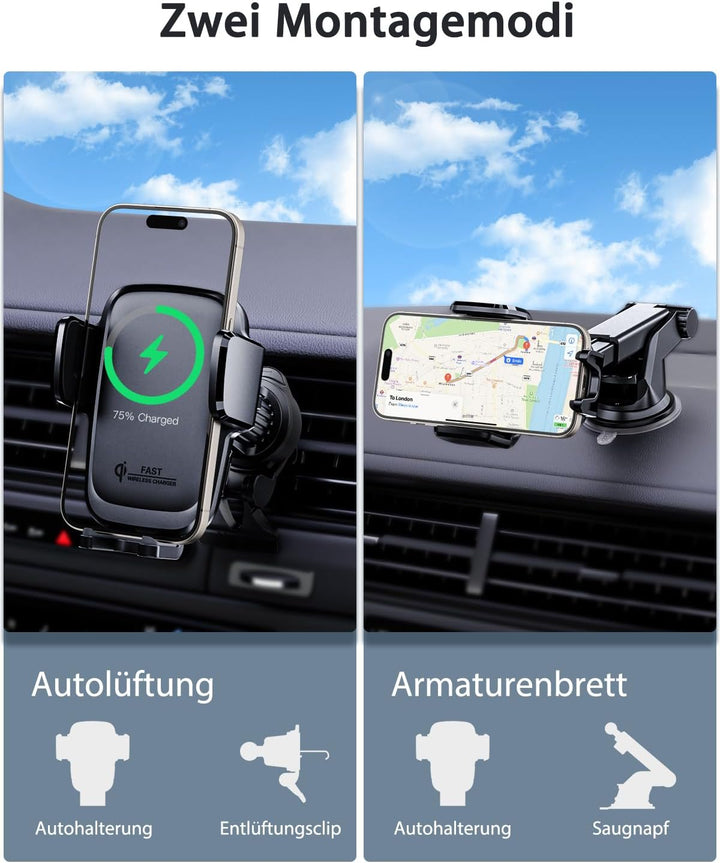 KPON Handyhalterung Auto mit Ladefunktion, Induktive ladestation Auto 15W,Auto zubehör Handyhalterun