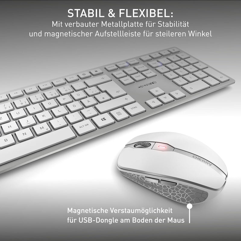 CHERRY DW 9100 SLIM, Kabelloses Tastatur- und Maus-Set, Deutsches Layout (QWERTZ), Bluetooth & 2,4 G