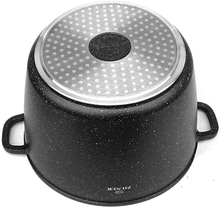 Zilner Topf 6,2 L - Robuster Kochtopf mit Deckel mit Aroma-Knopf - Marmorbeschichtung - für alle Her