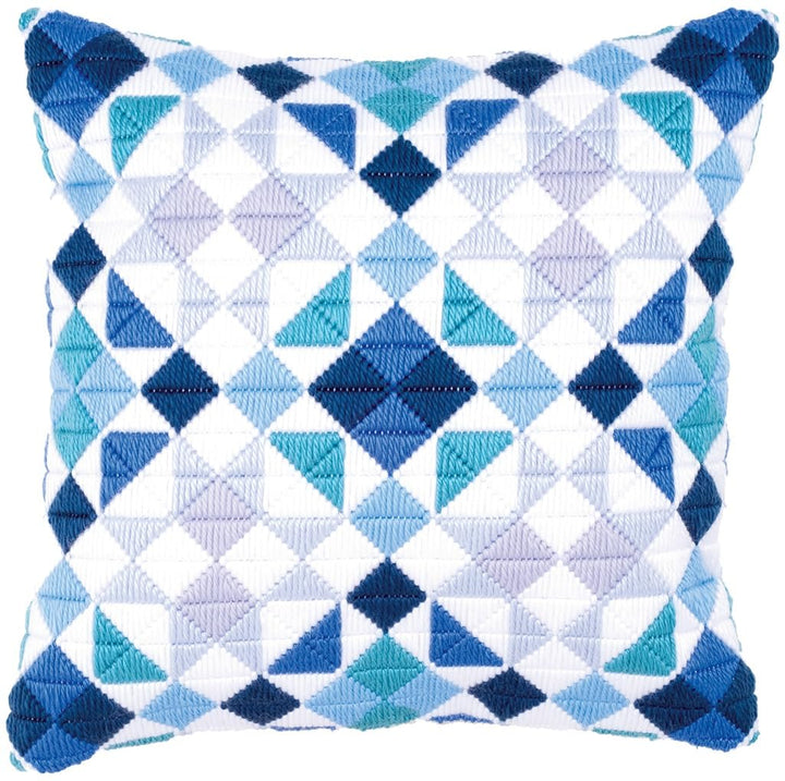Vervaco Spannstich Stickkissen Rauten in Blau Spannstichkissen, Baumwolle, Mehrfarbig, 40 x 40 x 0.3