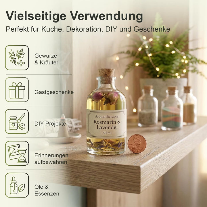 casavetro 35 x 50 ml kleine Glas-Fläschchen mit Kork Deckel Glasflaschen für Hochzeit Geschenke set