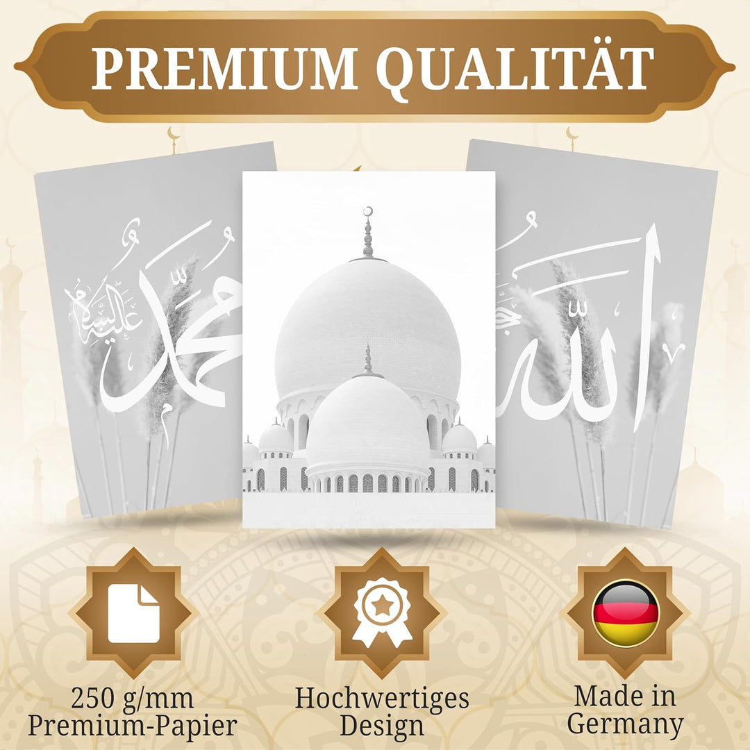 HAVA Artwork Grey Mosque Poster Set, Islamische Poster, Islamische Bilder, Islamische Dekoration, Is