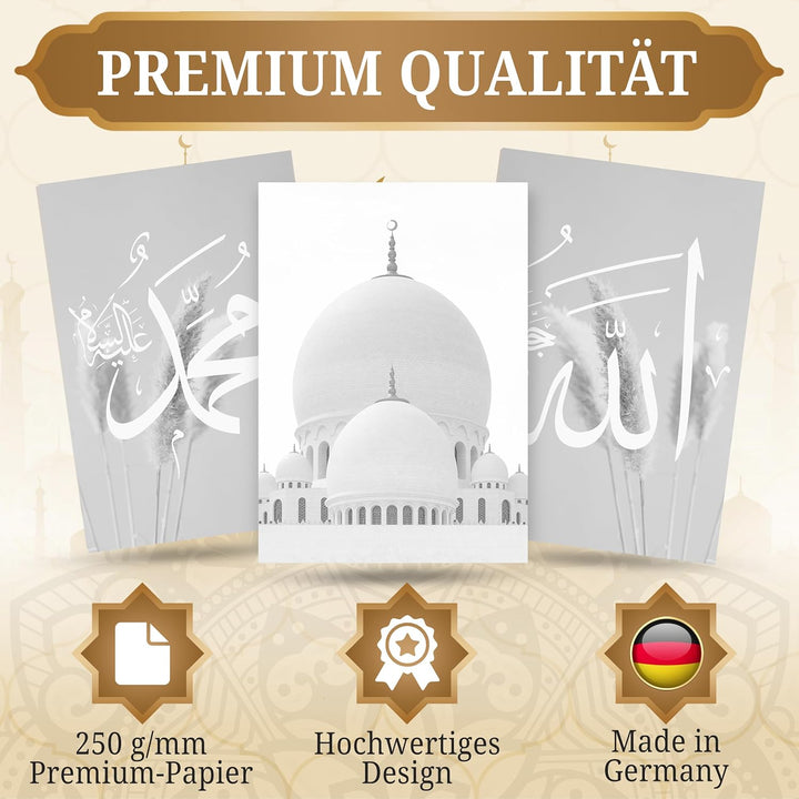 HAVA Artwork Grey Mosque Poster Set, Islamische Poster, Islamische Bilder, Islamische Dekoration, Is