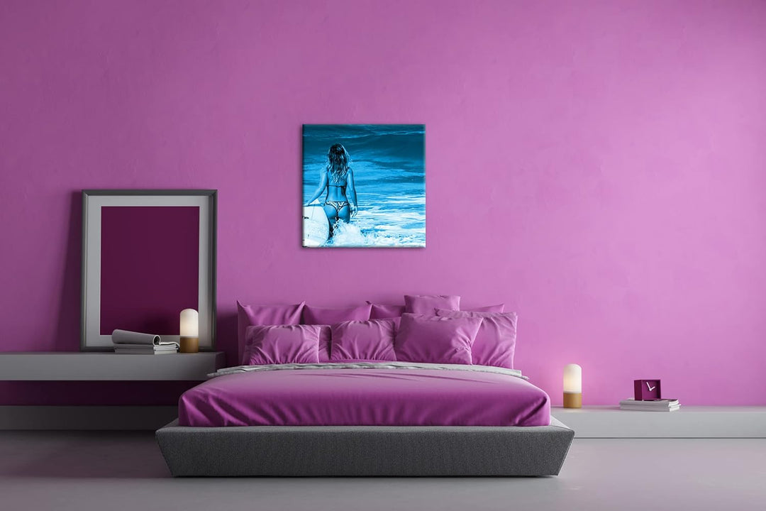 deyoli Erotisches Surfen im Meer Format: 70x70 Effekt: Monocrome Blau als Leinwandbild, Motiv fertig