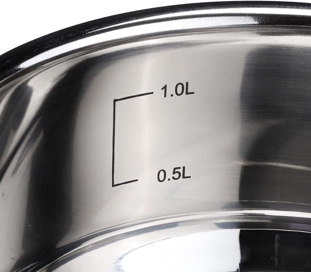 Edelstahl Kochtopf mit Glas Deckel und Messskala - 16 cm - Braten Topf mit Dunstloch für alle Herdar