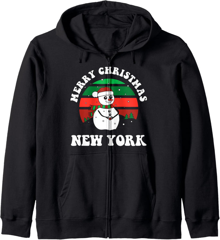 Merry Christmas New York Festive Xmas Retro Sunset Schneemann Kapuzenjacke