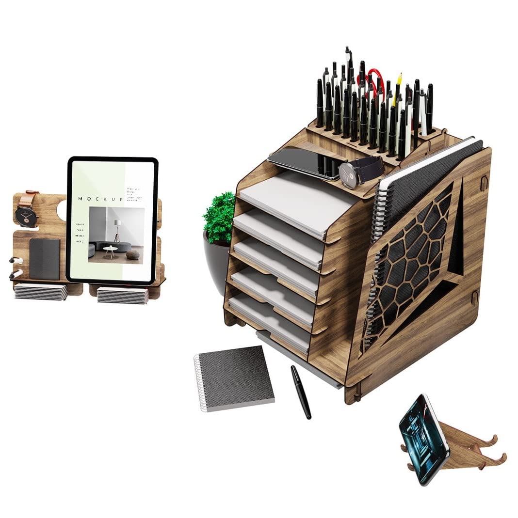 Schreibtisch Organizer gross, HxBxT 35,5x31x34,5cm, Tisch Organizer Holz, Organisation Schreibtisch,