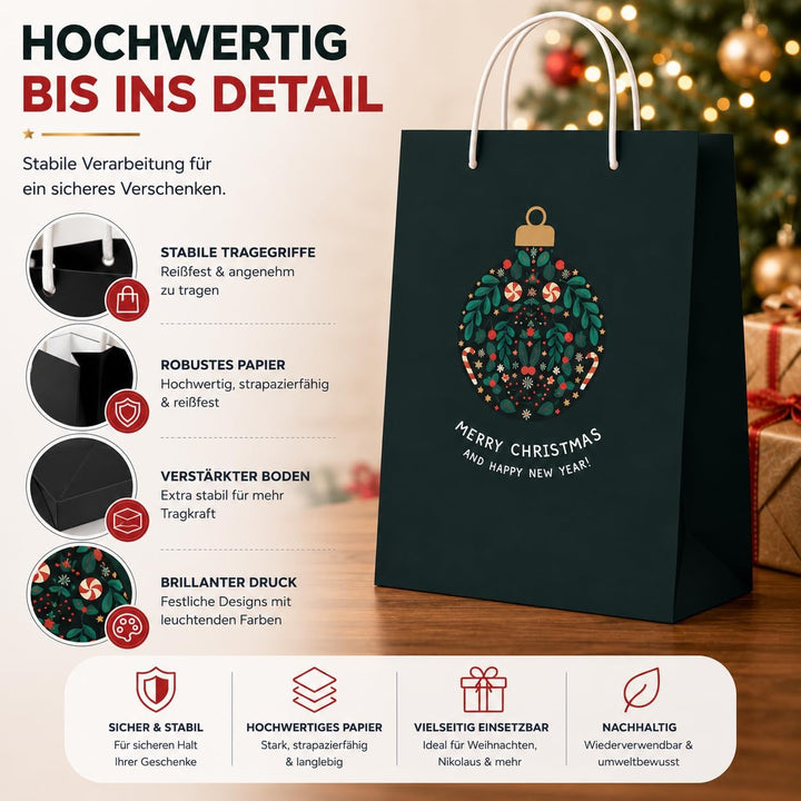 12 XXL Geschenktaschen Geschenktüten für Weihnachten: Grosse Weihnachtstüten ideal für Präsente &amp; Ge