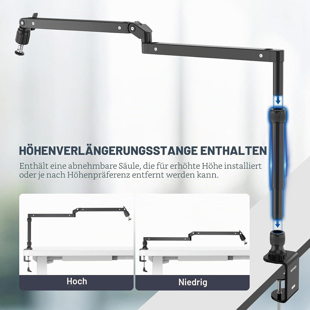 NEEWER Mikrofonarm Ständer, Niedriges Profil Mic Arm Tischhalterung mit Dämpfung, 360° drehbarer Boo