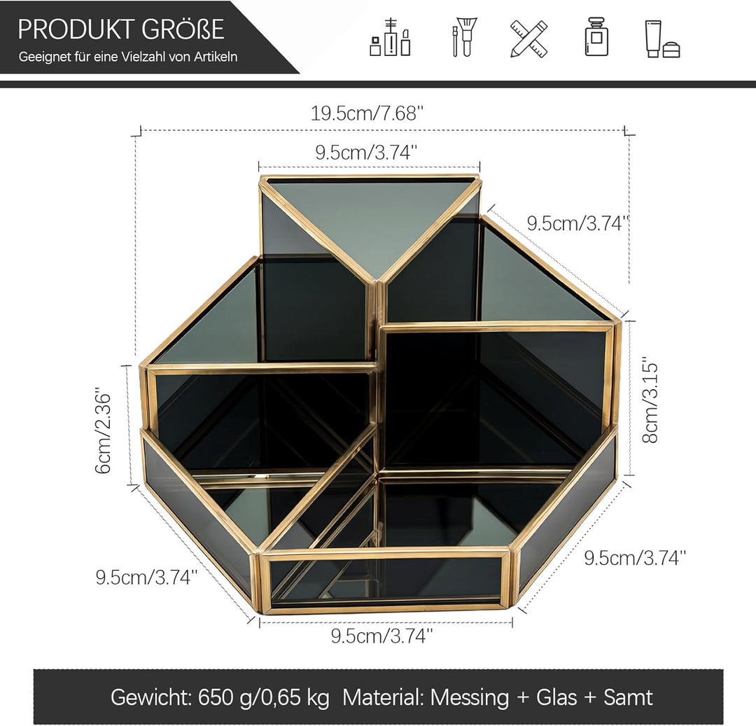 Makeup Organizer Black Schminktisch Organizer Glas Cosmetics Organiser Retro Kosmetik Organizer, 5 F