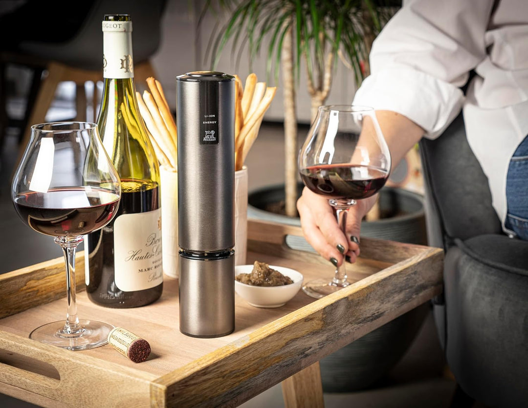 PEUGEOT - Elis Touch - Wiederaufladbarer elektrischer Korkenzieher aus Edelstahl und ABS + Ladeständ