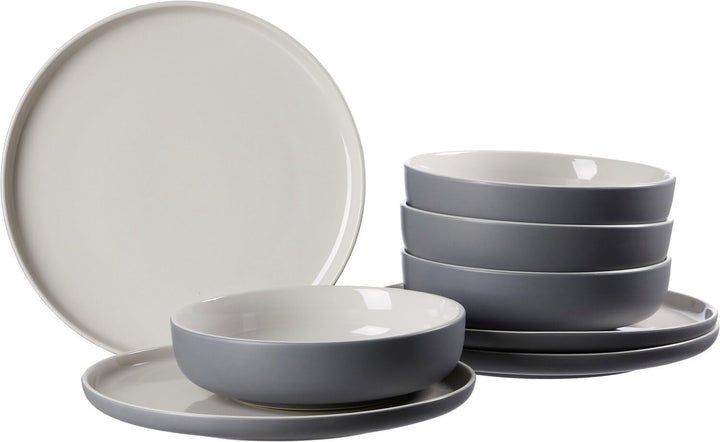Ritzenhoff & Breker Tafelservice Jasper, 8-teilig, Grau, Steinzeug, Speiseteller und Suppenschalen f