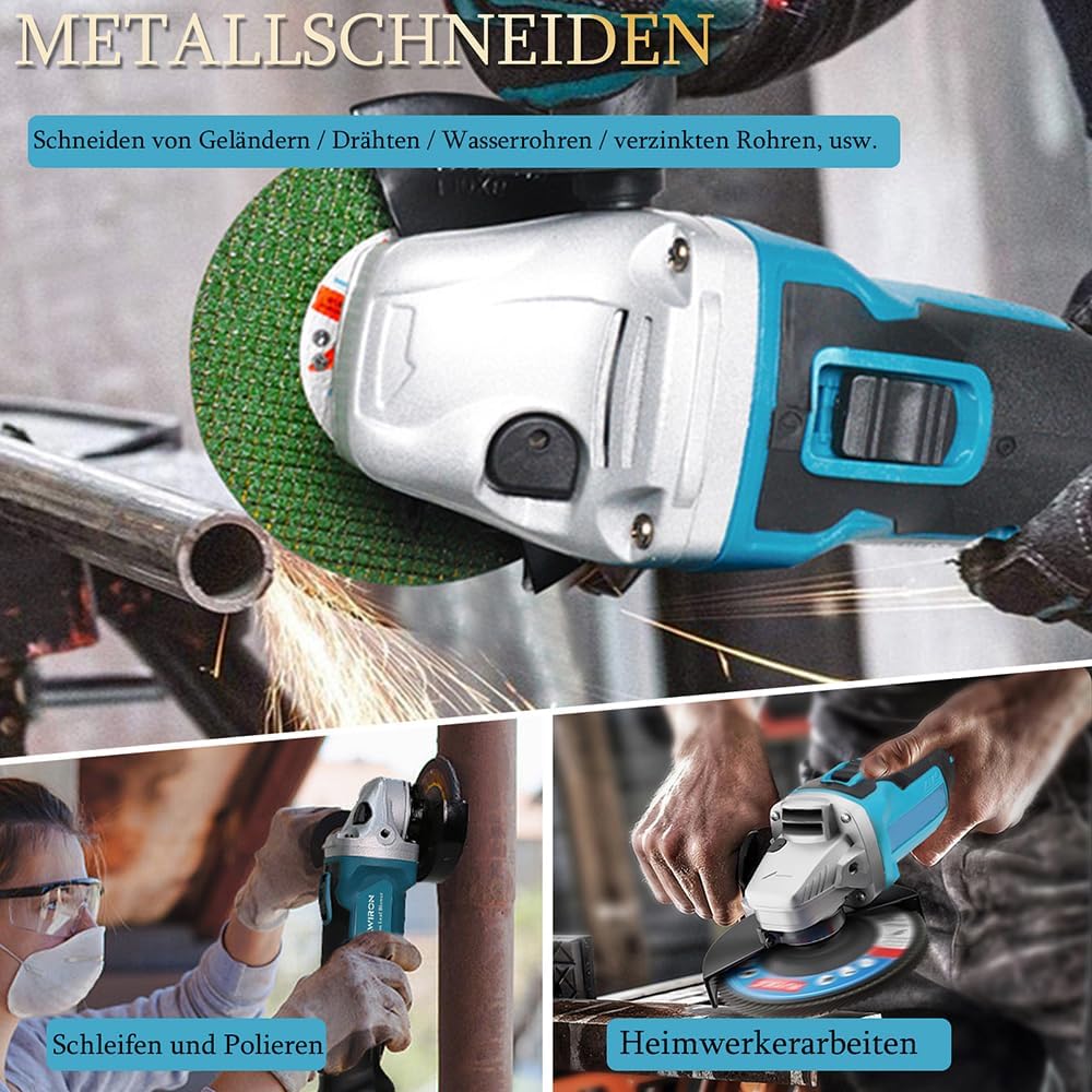 Bürstenloser Akku Winkelschleifer,Ersatz für Makita 18V Akku,11000U/min Elektro-Winkelschleifer,125