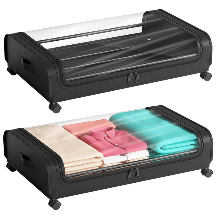 Unterbett Aufbewahrungsbox 2 Stück Unterbettkommode mit Rollen Deckel 48L Metallrahmen Bettkasten Or