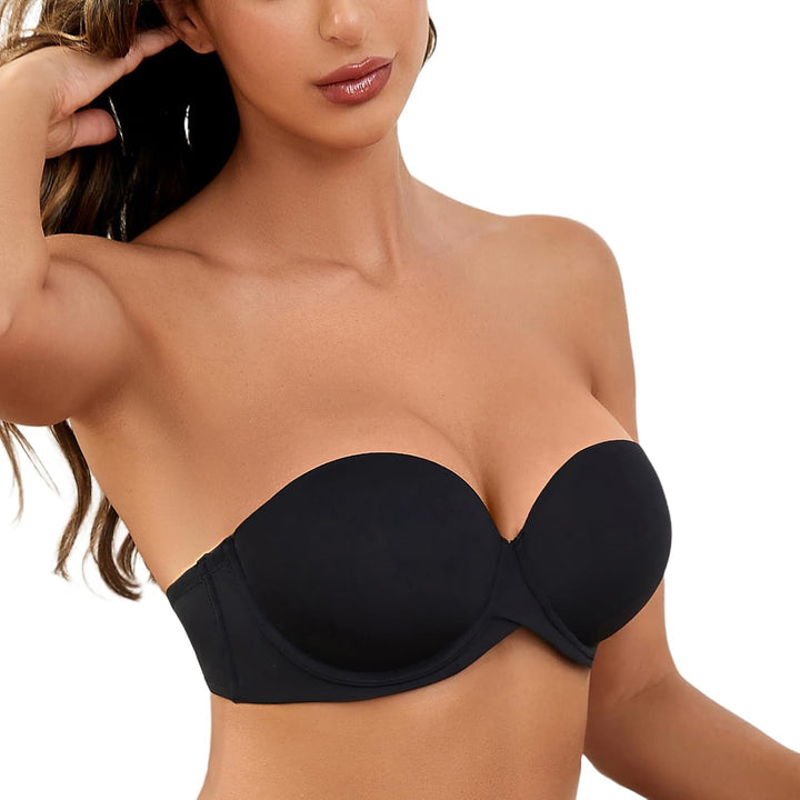 MELENECA Damen Hochdrücken Dick gepolstert Mehrweg Bügel Trägerloser BH 80E Schwarz, 80E Schwarz