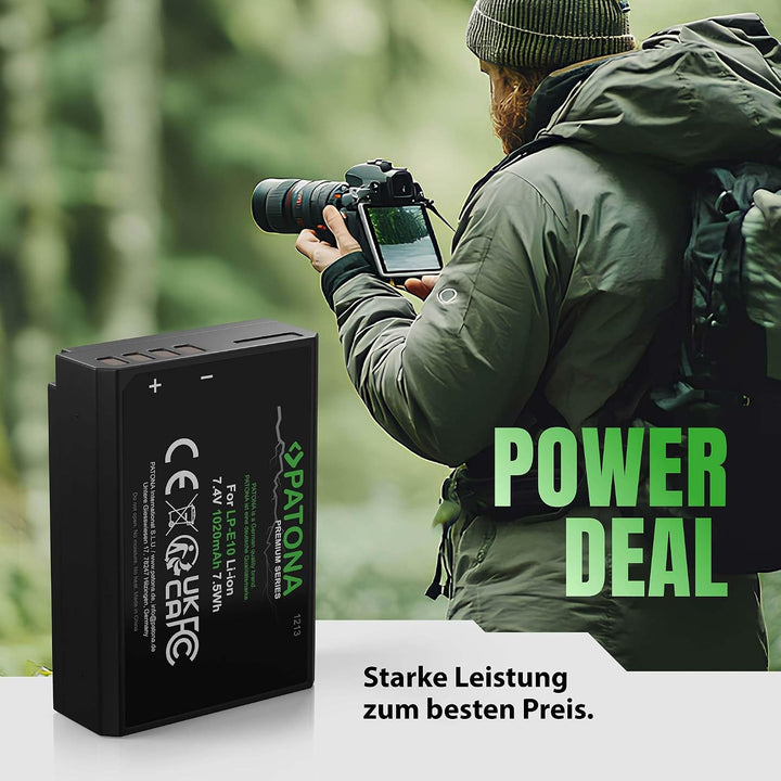 PATONA 2X Premium Akku LP-E10 1020mAh Ersatz für Canon LPE10 LP E10 | Kompatibel mit EOS 1100D 1200D