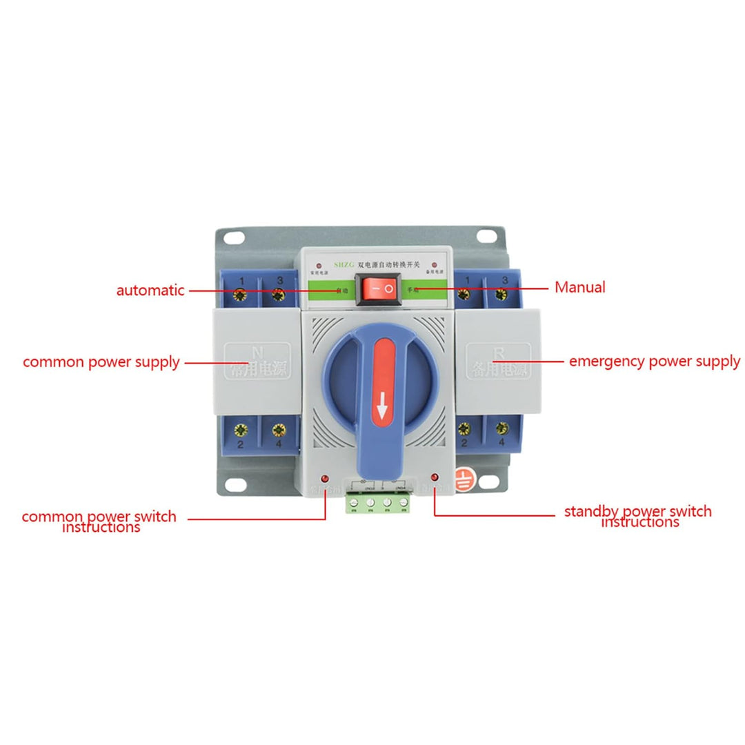 Dual Power Automatic Transfer Switch, 1pc 220V 63A 2P Mini Automatic Circuit Breaker Dual Power Swit