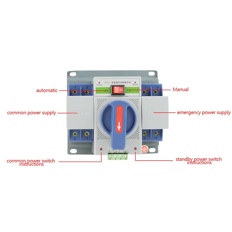 Dual Power Automatic Transfer Switch, 1pc 220V 63A 2P Mini Automatic Circuit Breaker Dual Power Swit