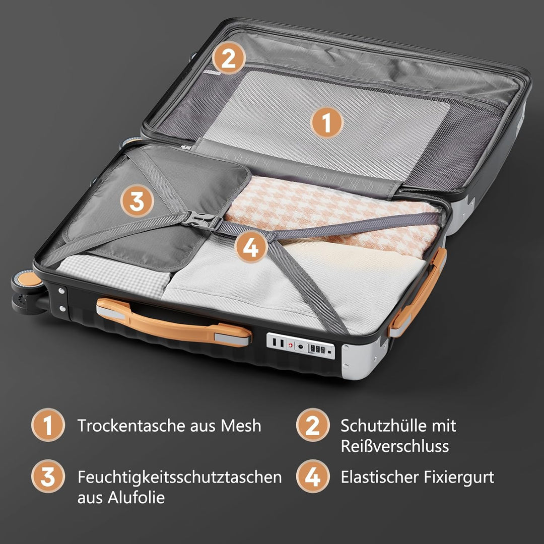 Joyway Koffer Trolley Reisekoffer von PP Hartschalen Trolley mit 360° Doppelrollen und TSA Schloss f
