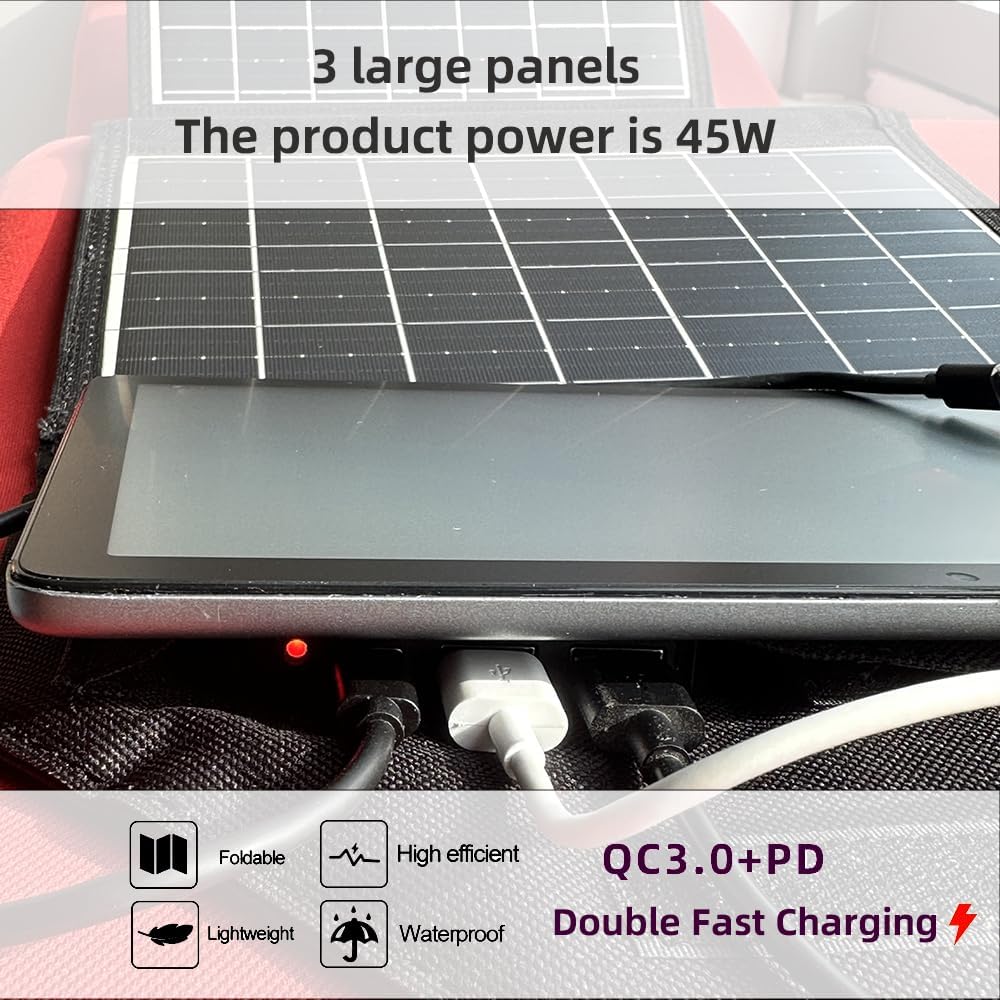 45W Solar Ladegerät tragbares wasserdicht, IP67 faltbares Solarpanel mit 2 USB-A und USB-C nschluss,