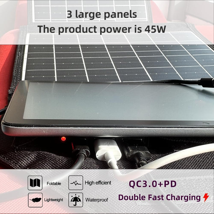 45W Solar Ladegerät tragbares wasserdicht, IP67 faltbares Solarpanel mit 2 USB-A und USB-C nschluss,