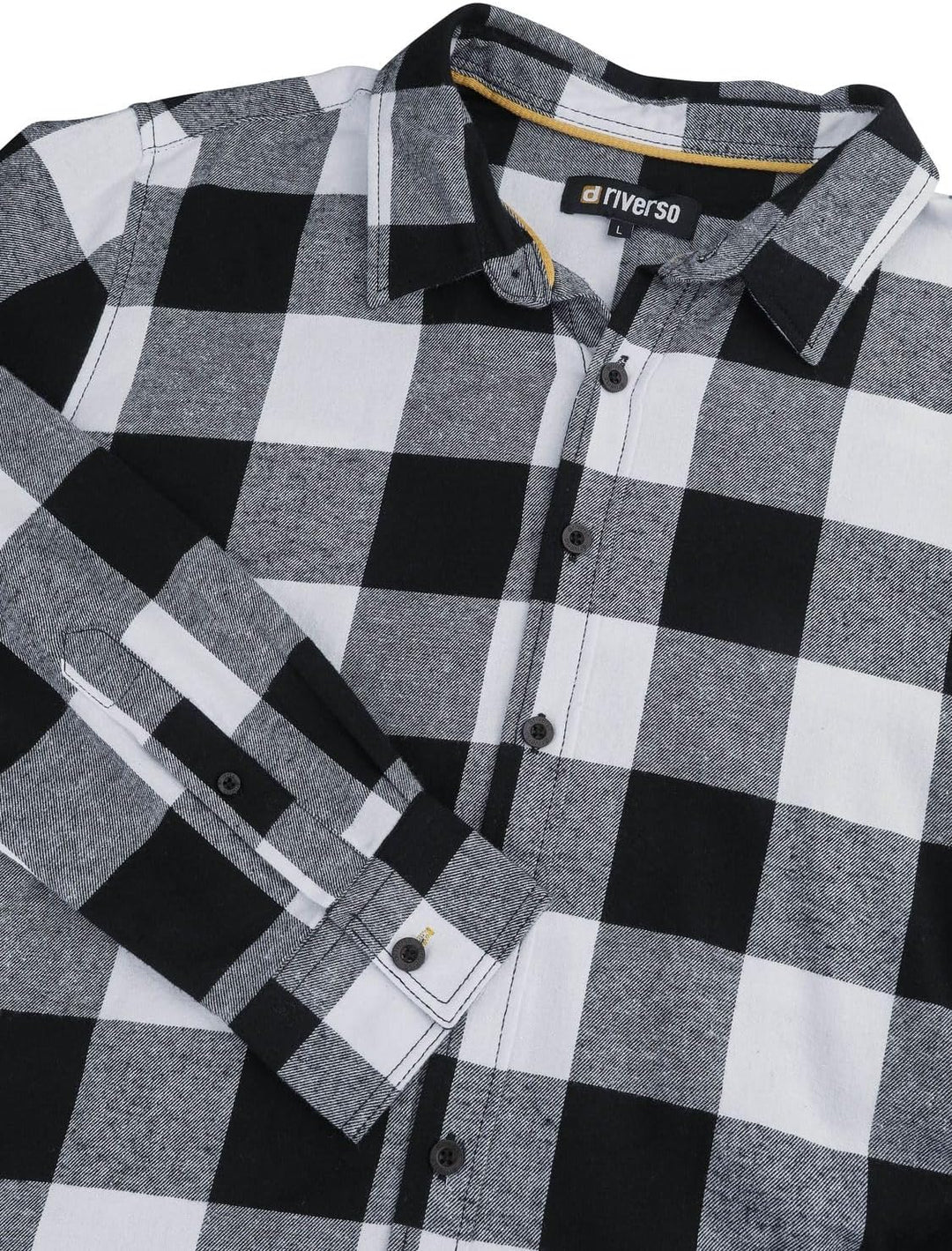 riverso Flanellhemd Herren Langarm Kariert Regular Fit RIVArne Hemd Holzfällerhemd Karohemd 100% Bau