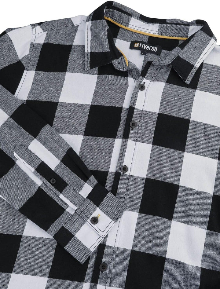 riverso Flanellhemd Herren Langarm Kariert Regular Fit RIVArne Hemd Holzfällerhemd Karohemd 100% Bau
