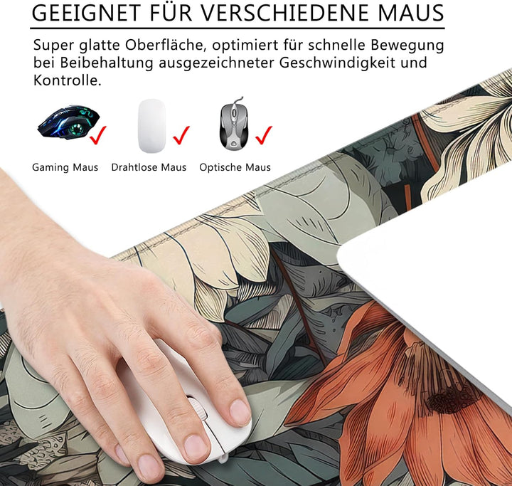 Schreibtischunterlage xl Mauspad Blumen 80x30 cm Gross Gaming Mousepad PC Professionelle Gamer Mausp