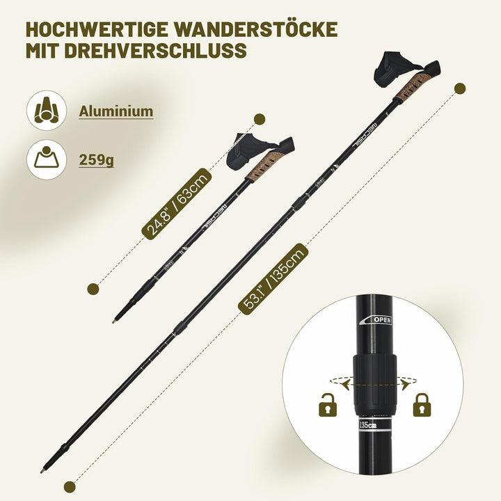 Premium Trekkingstöcke Faltbar aus 7075 Aluminium, Ultraleichte Nordic Walking Stöcke mit Korkgriff,