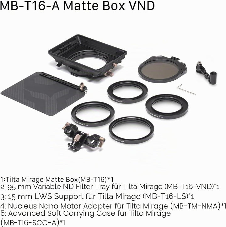 Tilta Mirage VND Kit – Modulare Matte Box mit variablem ND-Filter + Zubehör MB-T16-A Matte Box + VND