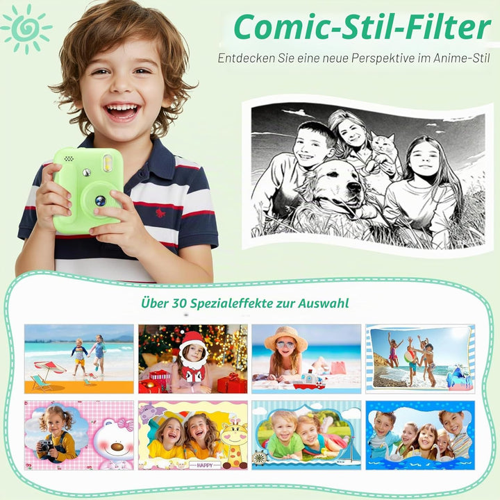 Sofortbildkamera für Kinder,1080P Kinderkamera mit 5 Rollen Druckpapier,32GB-Karte und Farbstiften,