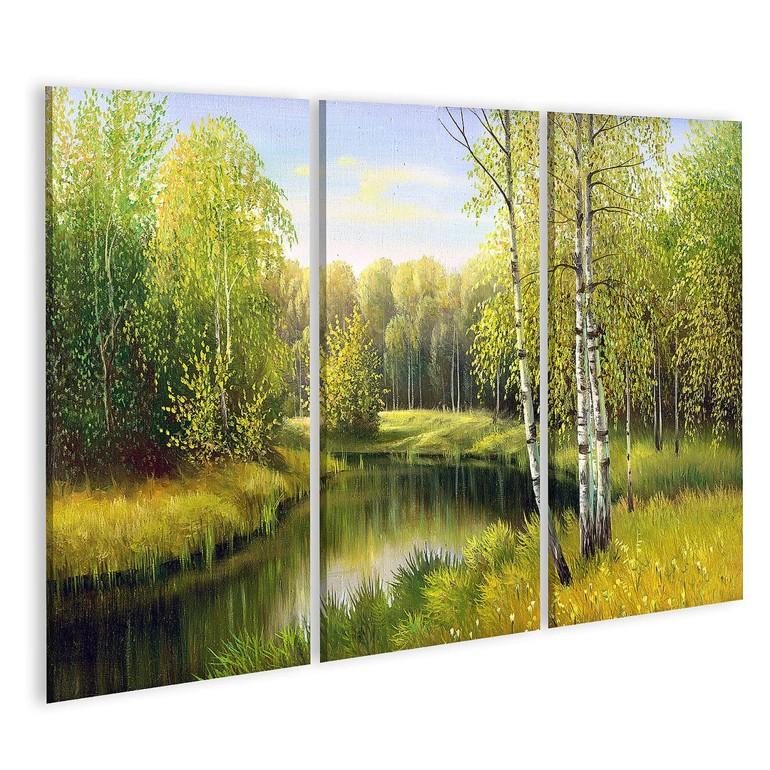 islandburner Bild auf Leinwand Schöner Fluss Im Wald Gemäldeeffekt Bilder Wandbilder Poster Leinwand