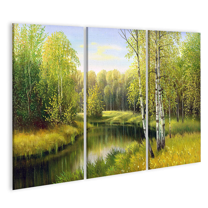 islandburner Bild auf Leinwand Schöner Fluss Im Wald Gemäldeeffekt Bilder Wandbilder Poster Leinwand