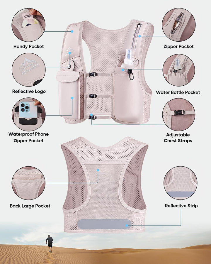 Zelvot Laufweste für Damen und Herren, Europäisches Originalpatent, Verstellbare Brustgurte, Trinkwe