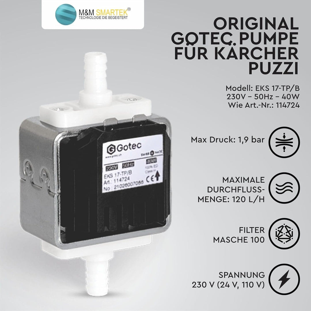 M&M Smartek Original Pumpe Gotec für Kärcher Puzzi 100 200 8/1 10/1 10/2 Waschsauger Pomp Teppichrei