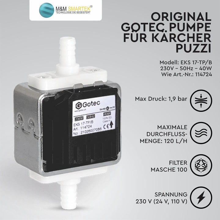 M&M Smartek Original Pumpe Gotec für Kärcher Puzzi 100 200 8/1 10/1 10/2 Waschsauger Pomp Teppichrei