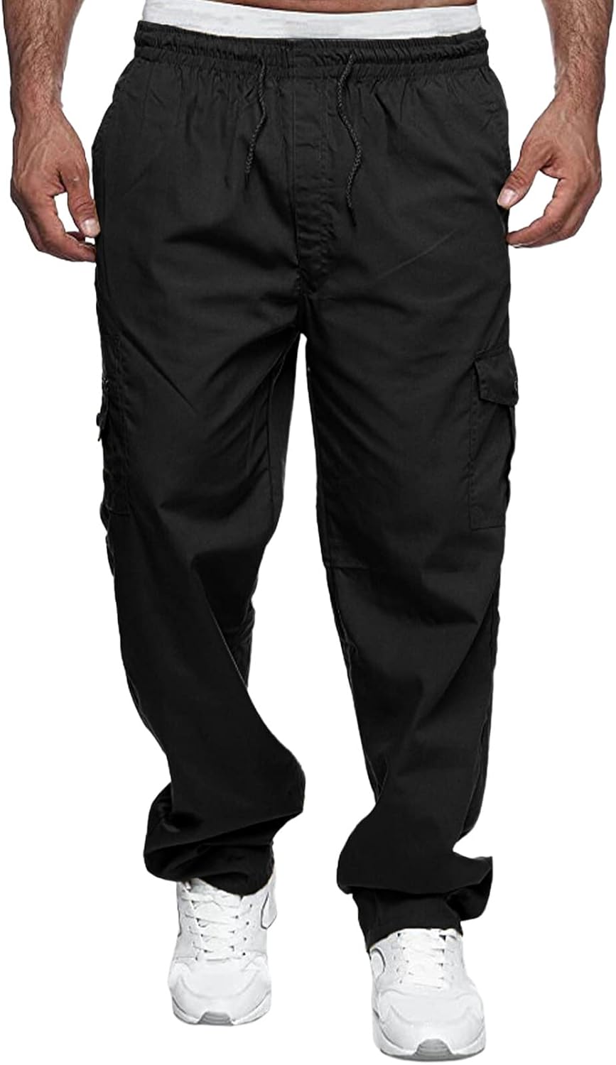 Jolicloth Cargohose Herren Baumwolle Outdoorhose Lange Baggy Hose Casual Freizeithose Pants M Schwar