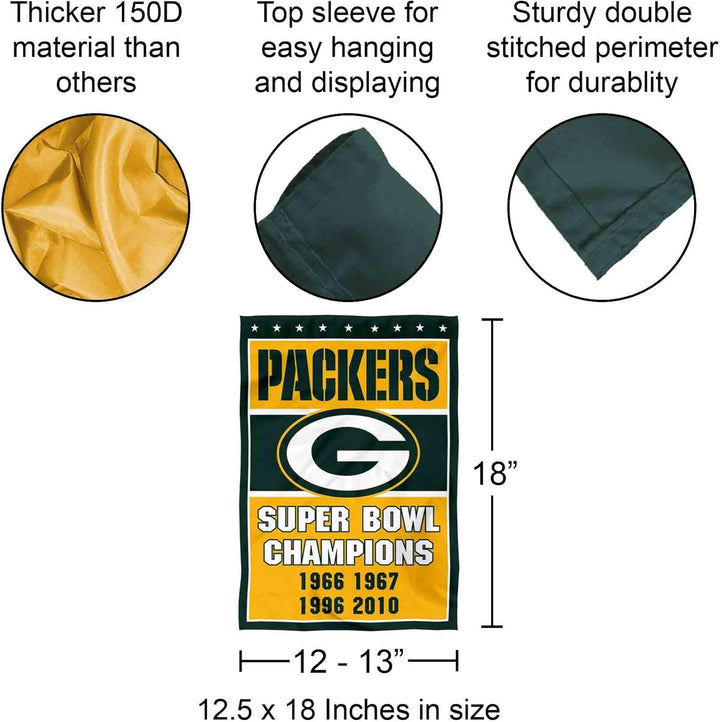 WinCraft Green Bay Packers 4 Time Super Bowl Champions Double Sided Garden Flag