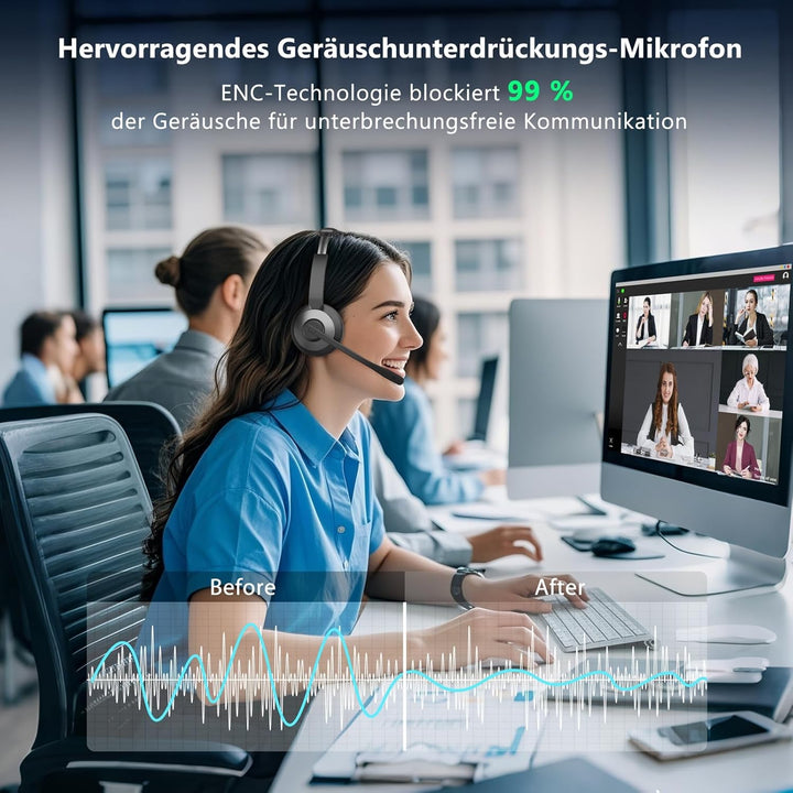 Earbay Wireless kabelloses Headset, V5.3 Bluetooth Headset mit Mikrofon kabellos, Noise Cancelling,