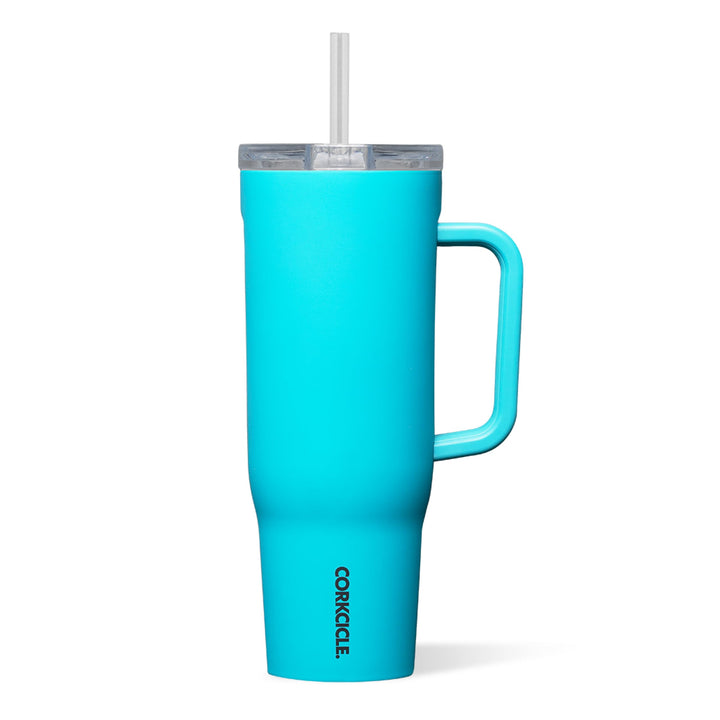 Corkcicle Cruiser Isolierter Becher mit Griff und Strohhalm, Capriblau, 1,2 l, wiederverwendbare Was