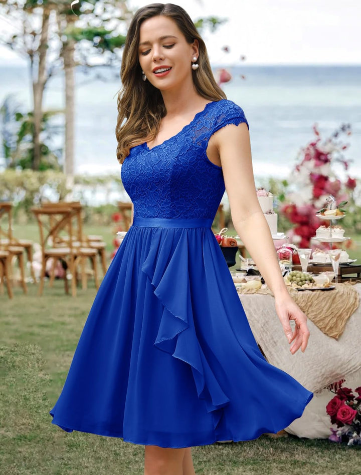 Wedtrend Cocktailkleid Damen Knielang Abendkleid Elegant für Hochzeit Elegant A Linie Rüschenkleid R