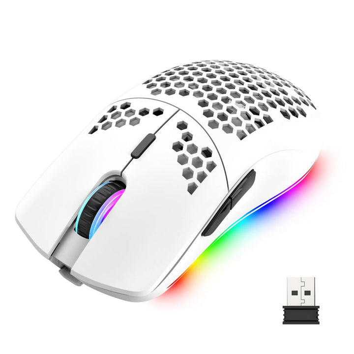 Mengshen RGB Gaming Maus Kabellos Mäuse mit Leichter Wabenschale Weiss | Hochpräzise Optisch Einstel