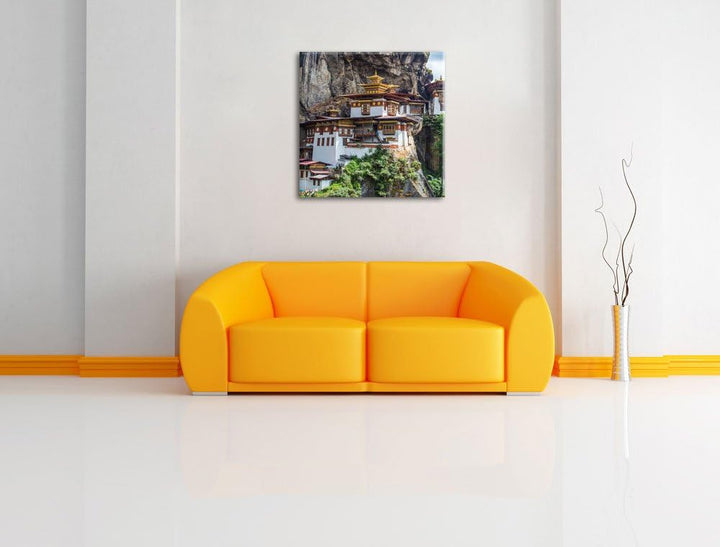 Pixxprint Chinesische Festung im Berg als Leinwandbild/Grösse: 70x70 cm/Wandbild/Kunstdruck/fertig b